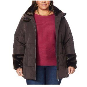 Laurier Puffer Coat with Faux Fur Detail Size 1X
